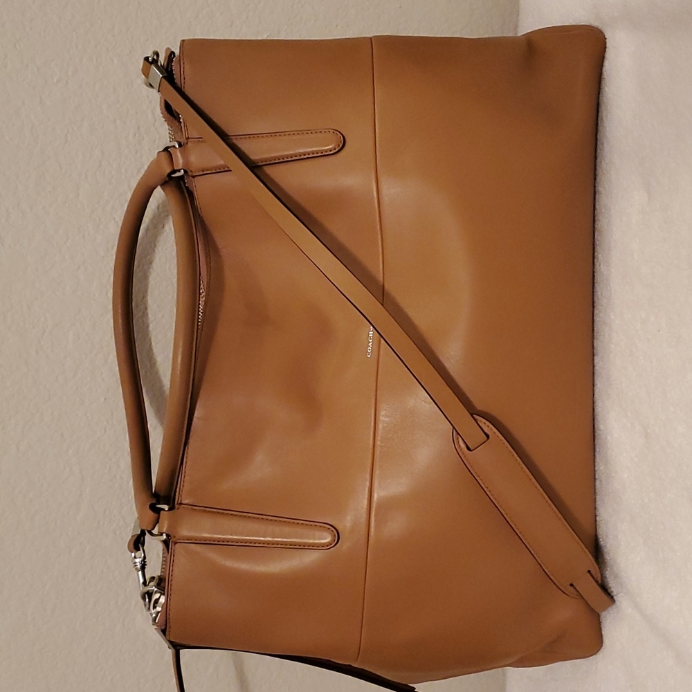 Coach Soft side brief case, computer bag. Camel Co